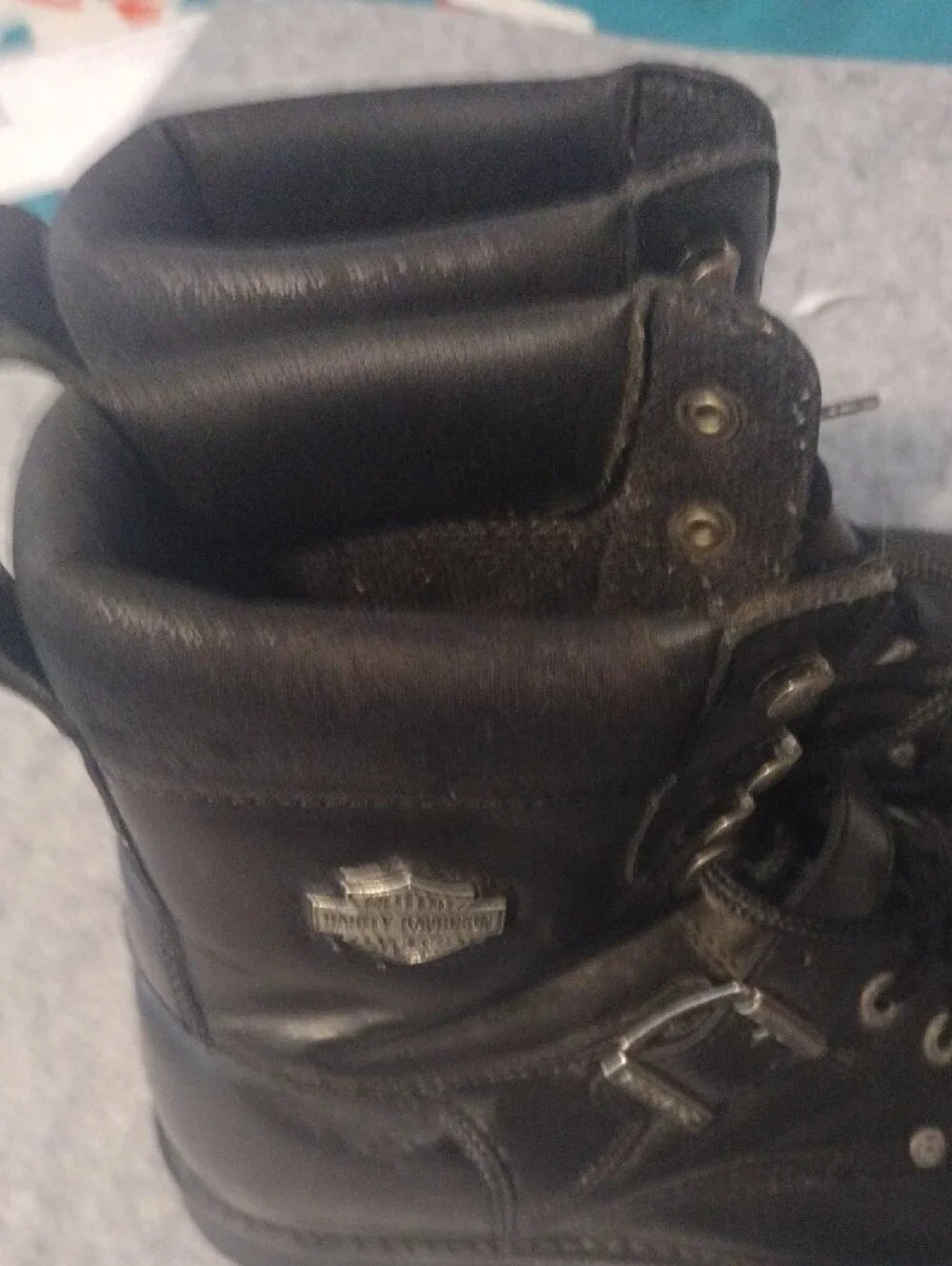 Harley-Davidson Black Leather Lace-Up Boot with Buckle